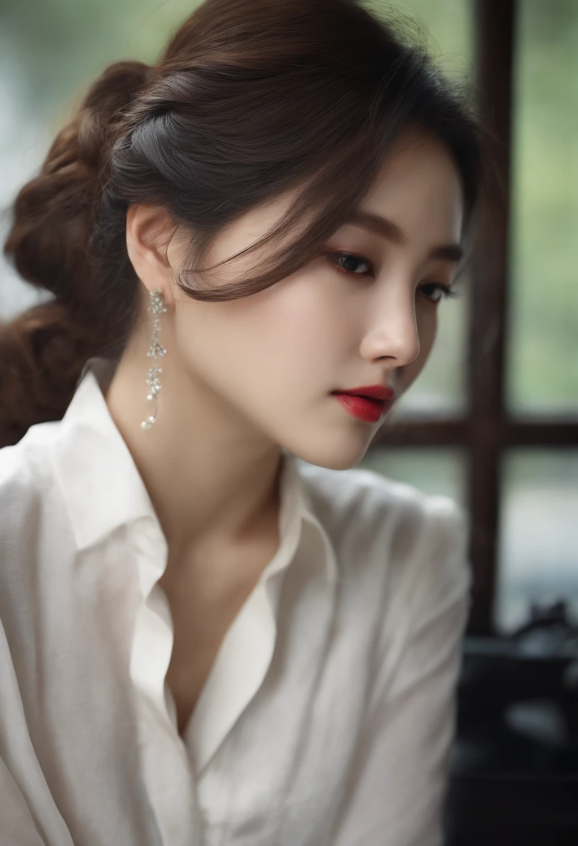 ultra realist, Best Beautiful Korean Girl, corps entier, wavy hair, poils de chignon haut, ficelle blanche, clivage, nue