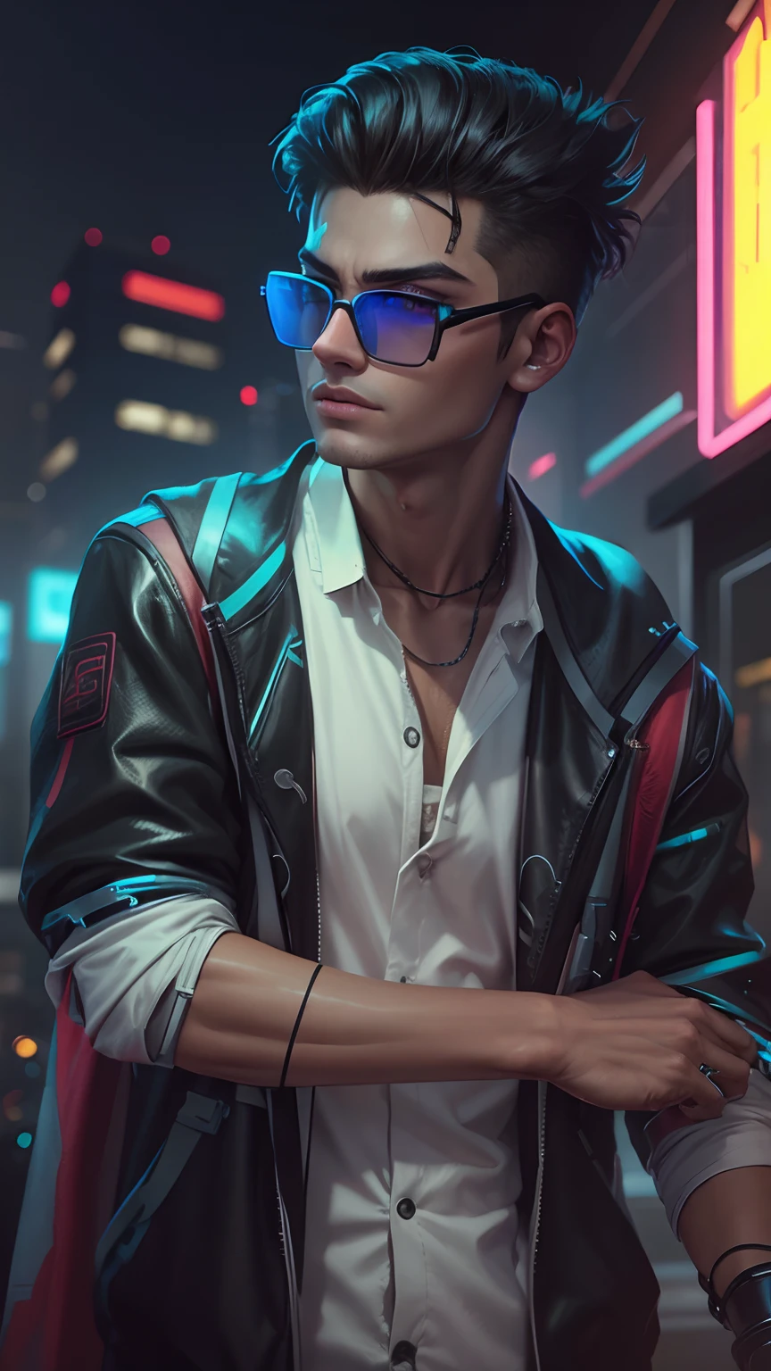 Change background cyberpunk handsome boy, realistic, face, 8k, ultra realistic,