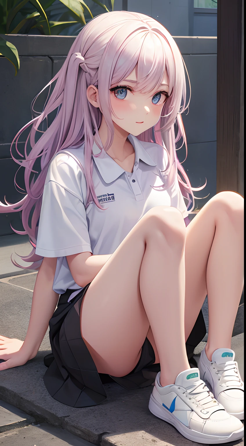 Kugisaki Nobara, solo, camisa polo branca, white sneakers, tennis wear, minissaia branca, obra-prima, melhor qualidade, realista, hiper-detalhado, (pele brilhante, suado: 1.4), absurdo, olhando para o espectador, cabelo preto curto, olhos castanhos, esguio, dynamic lighting, alta resolução, foco nítido, profundidade de campo, olhos detalhados, pupilas afiadas, pupilas realistas, (seios pequenos:1.6), (coxas grossas:1.0), ao ar livre, heaven