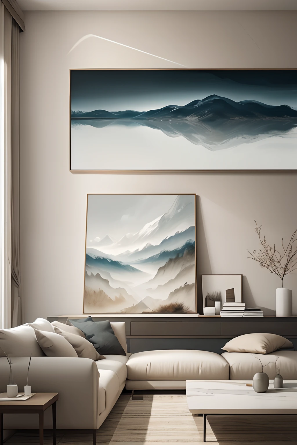 Neutral landscape painting, Wall paintings, Calm abstract landscape, acrycle painting, Minimalist abstract art, Large printable artwork