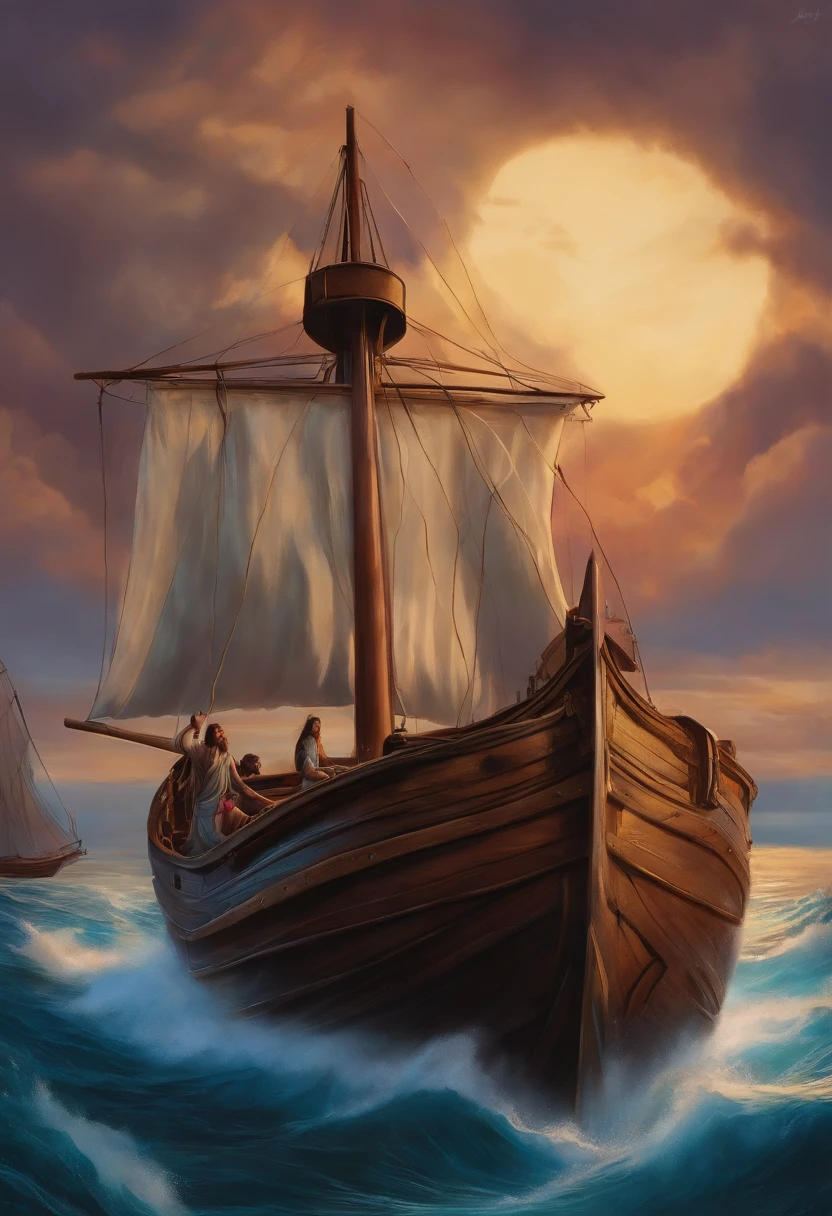jesus desenho disney no barco com seus discipulos