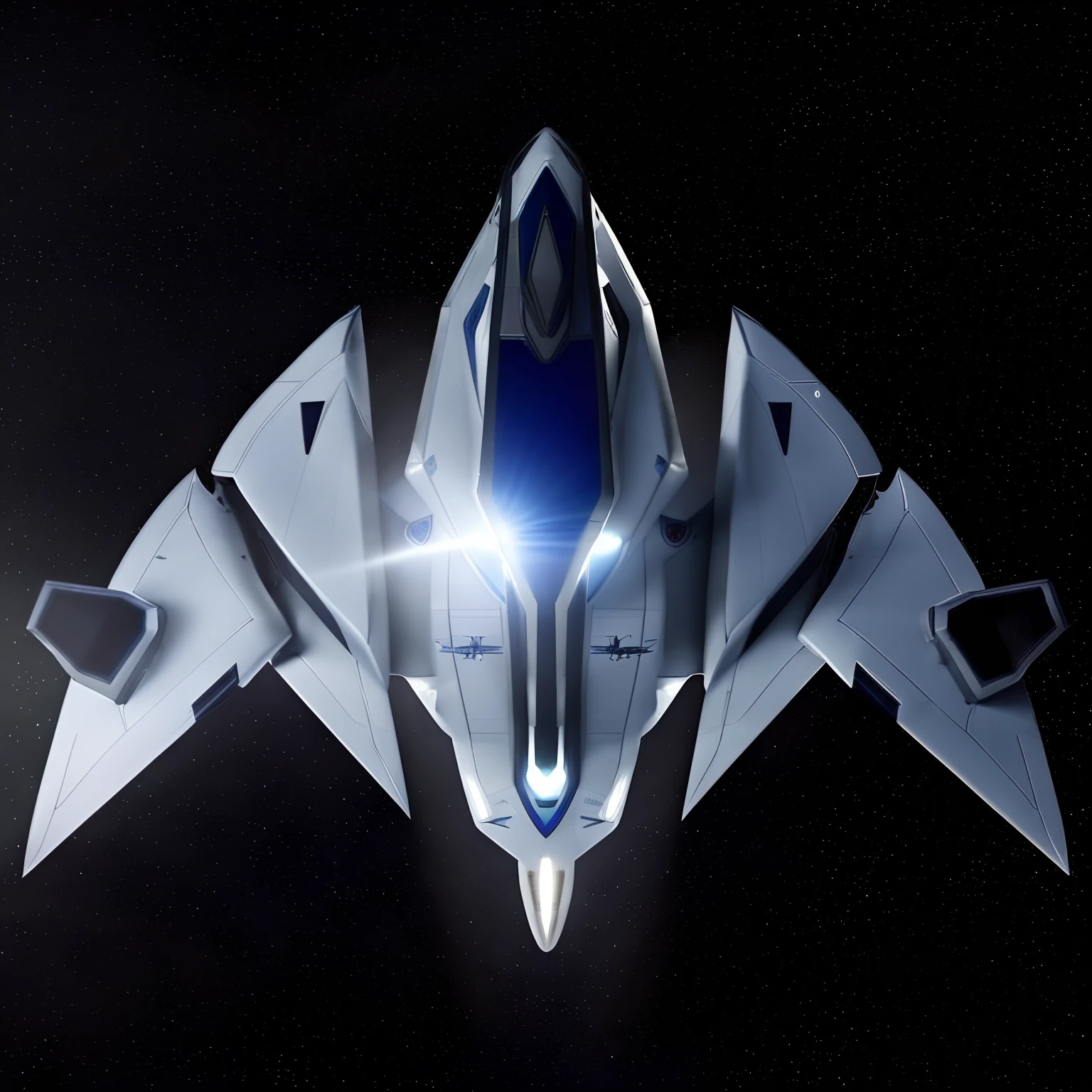 A closeup of a fighter jet with a blue and white stripe, Escuro ( spaceship ), nave estelar futurista, Projeto de naves espaciais, nave espacial scifi, spaceship, alien starship, nave espacial, nave espacial futurista, legendary space ship, 5th gen fighter, hyperspace creature, nave espacial detalhada, Grande nave espacial estranha, planos ascendentes, symmetric!! scientific fiction, Drone Reaver