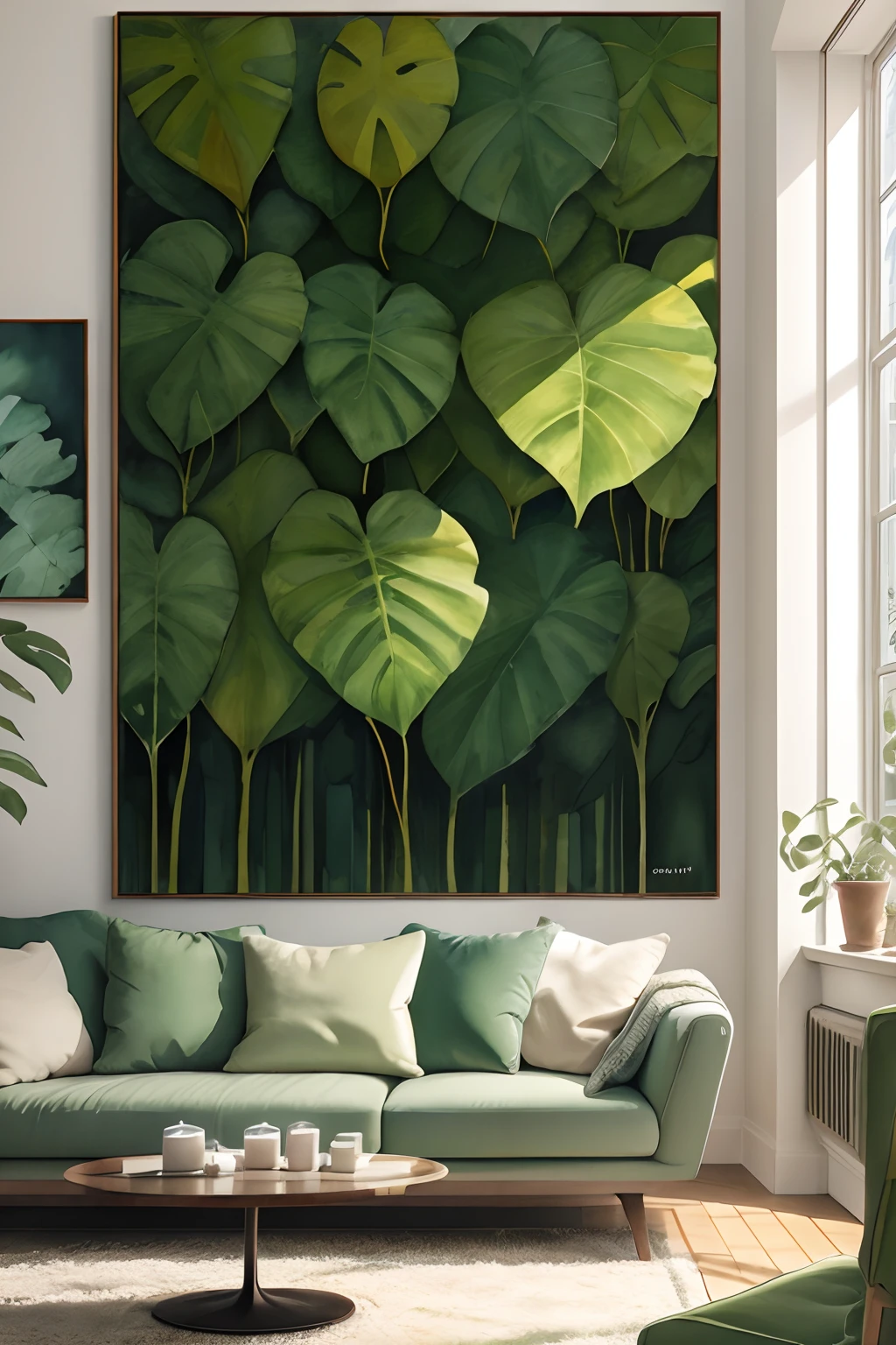 Extra Large wall Art, Leaves Watercolor Painting, Large Living Room Wall Art, Green Leaves Print, Large Canvas Art, Horizontal Wall Art