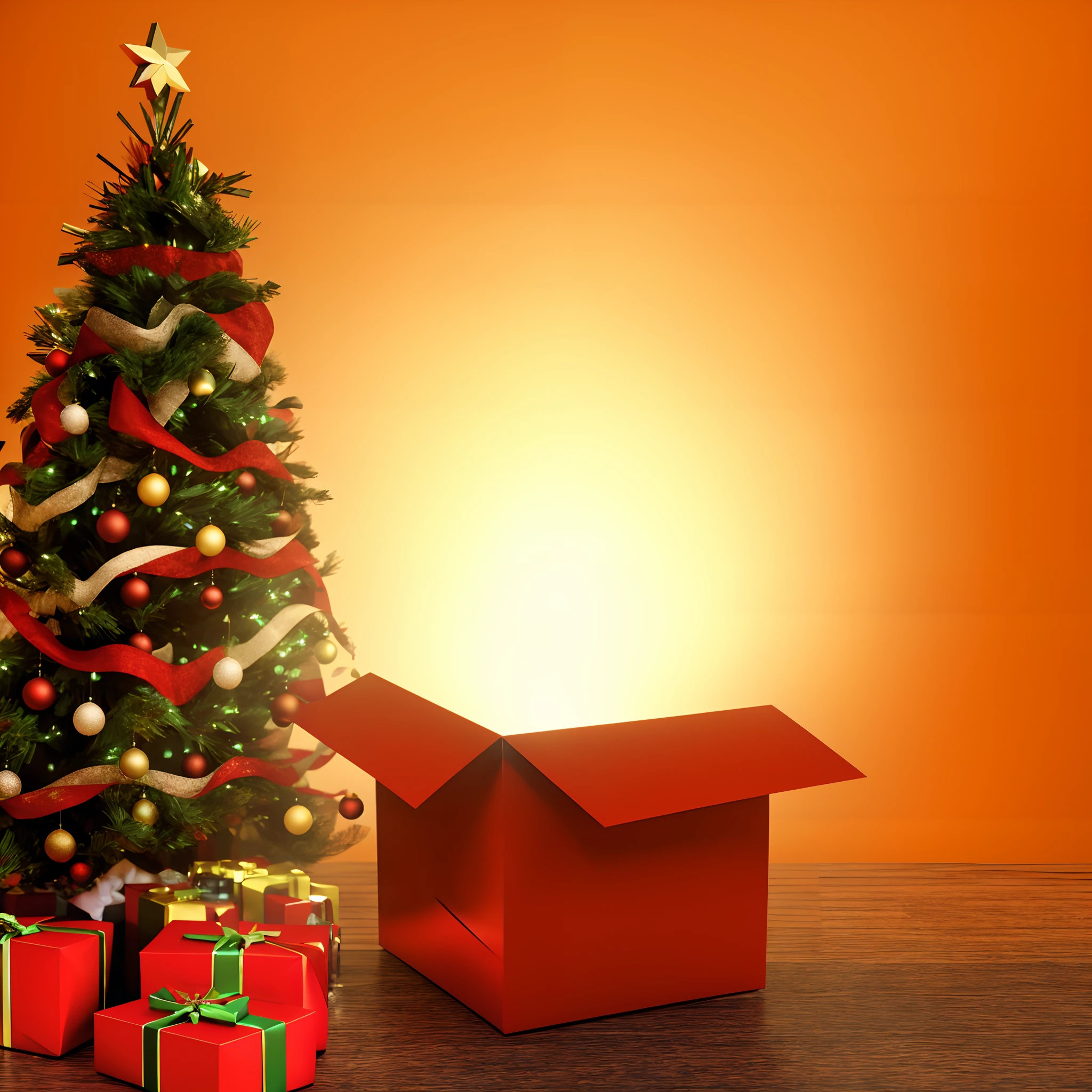There's a Christmas tree and presents in front of a Christmas tree, holiday season, Apresenta, Christmas tree, imagem renderizada, feriado, iStock, Presentes, Processado, renderizado, Natal, photo illustration, surpreender, Santa, surpreendente, imagem detalhada, brazi, giving gifts to people, renderizado em cinema 4 d, renderizado em cinema4d, um hiper realista