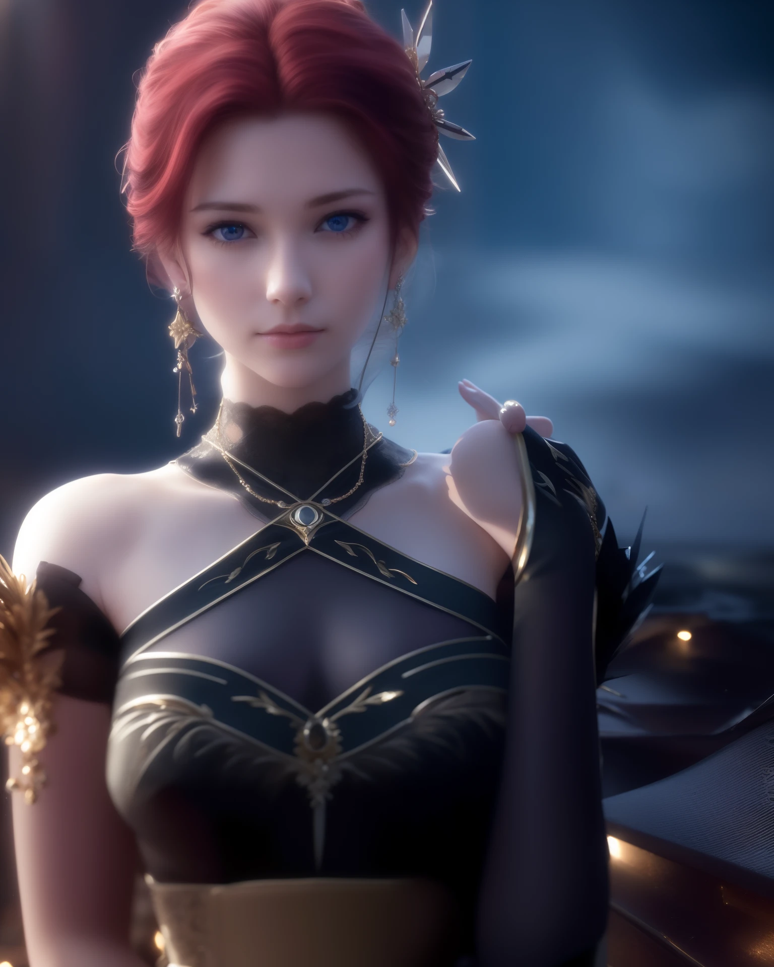 best quality, masterpiece, high_res, 1girl, hair ornament, necklace, jewelry, Beautiful face, tyndall effect, photo realistic, rim lighting, two tone lighting, (high detailed skin:1.2), 8k uhd, dslr, soft lighting, high quality, volumetric lighting, candid, Photograph, high resolution, 4k, 8k, Bokeh, medium breasts, breasts out, absurdres, blonde hair color, view of the body from head to knees, blue eyes,