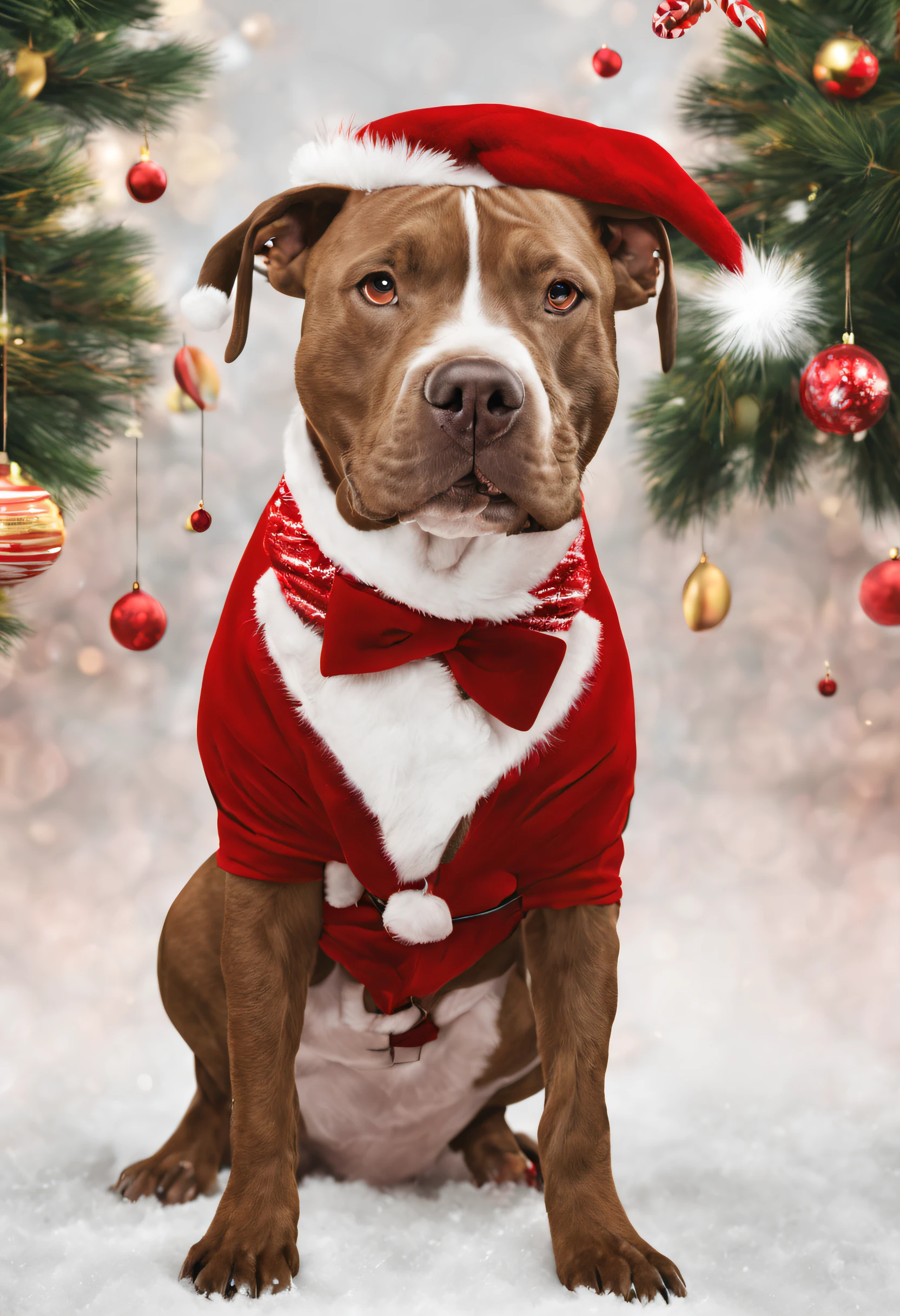 pitbull, Christmas clothes, hd, 8k, beauty, photorealistic