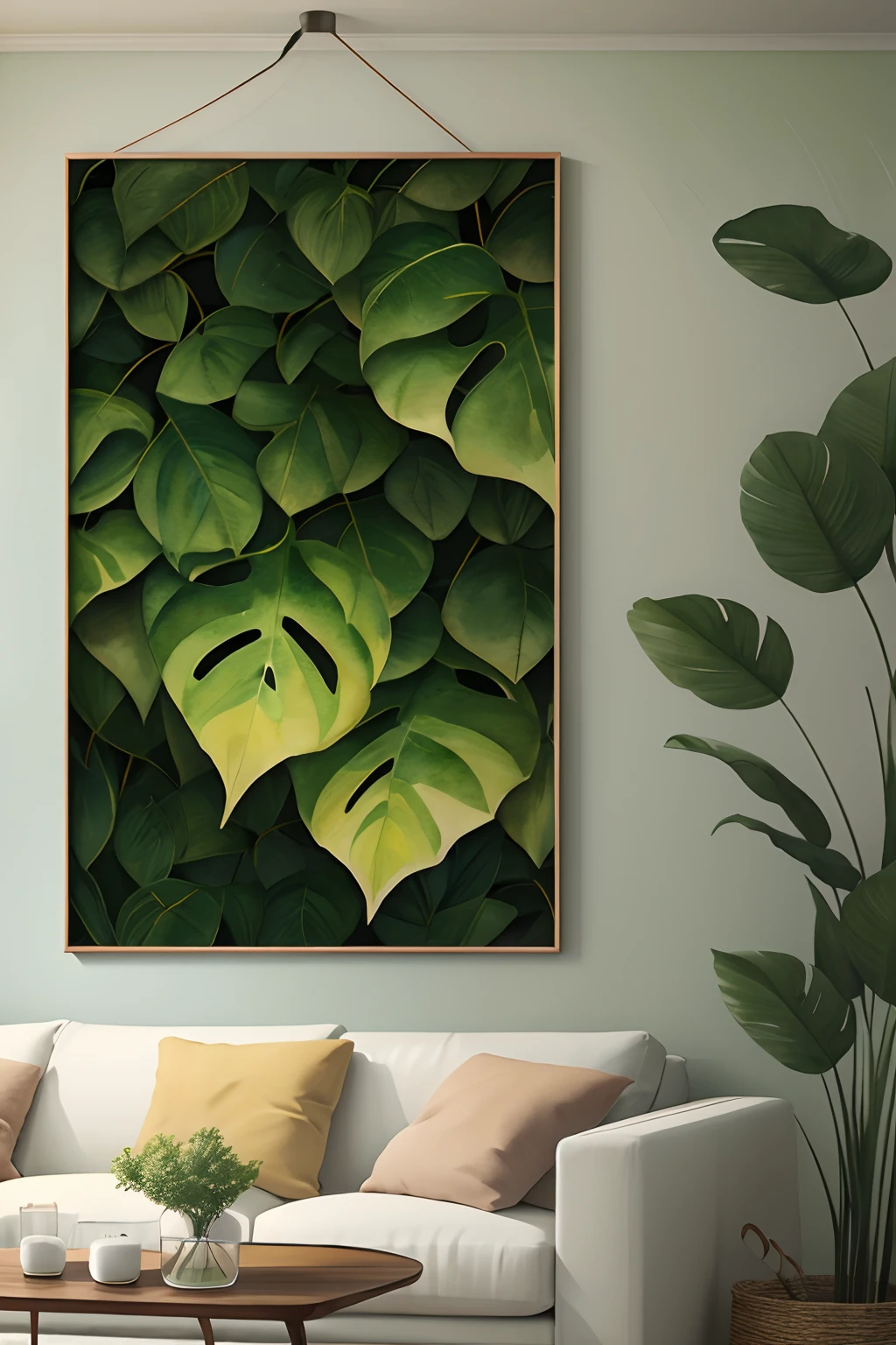 Extra Large wall Art, Leaves Watercolor Painting, Large Living Room Wall Art, Green Leaves Print, Large Canvas Art, Horizontal Wall Art