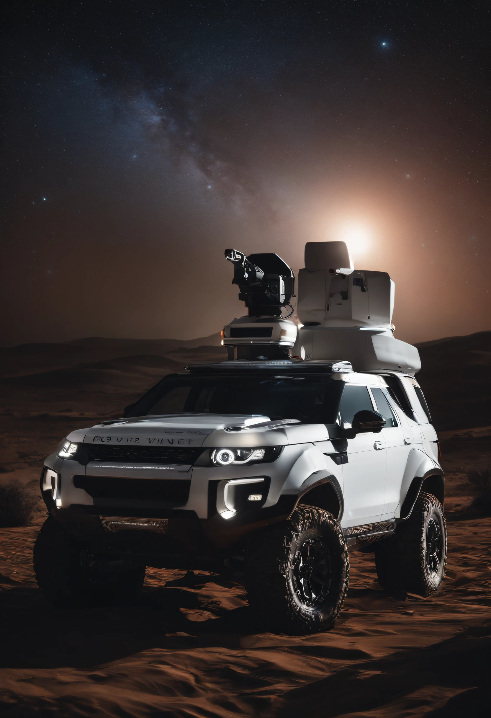 Sur la lune,Films 4K,Rover blanc au loin,et vaisseaux spatiaux blancs,ultra grand angle,Cloud of stars,galactique,Epic Vehicle Foreground
