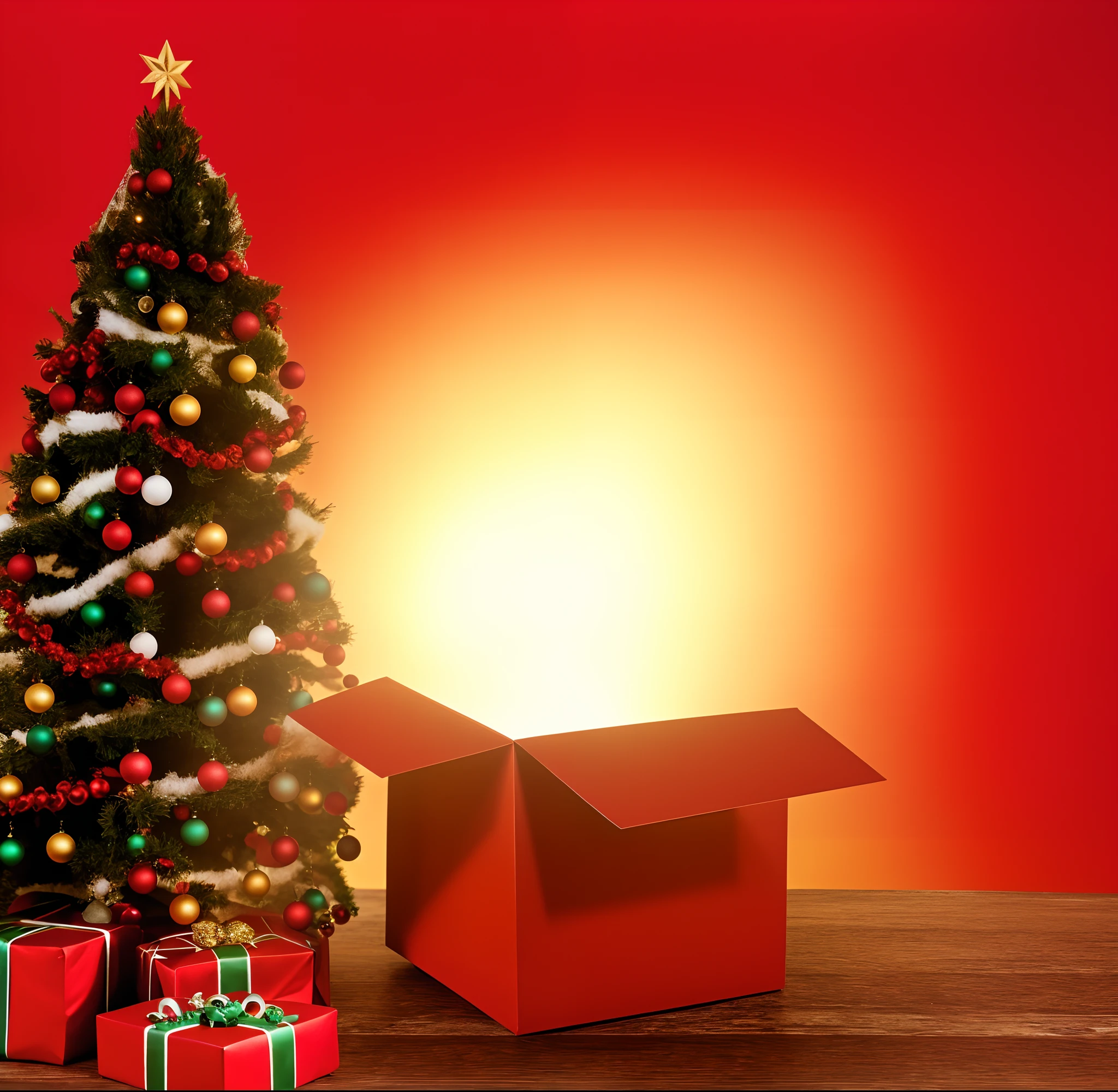 There's a Christmas tree and presents in front of a Christmas tree, holiday season, Apresenta, Christmas tree, iStock, feriado, imagem renderizada, Presentes, Natal, Shutterstock, renderizado, Processado, Santa, photo illustration, imagem detalhada, giving gifts to people, brazi, Clima festivo, Foto de Stock, iStockphoto, muito intenso, um hiper realista