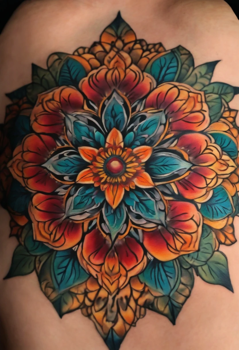 Beautiful femail mandala chest tattoo