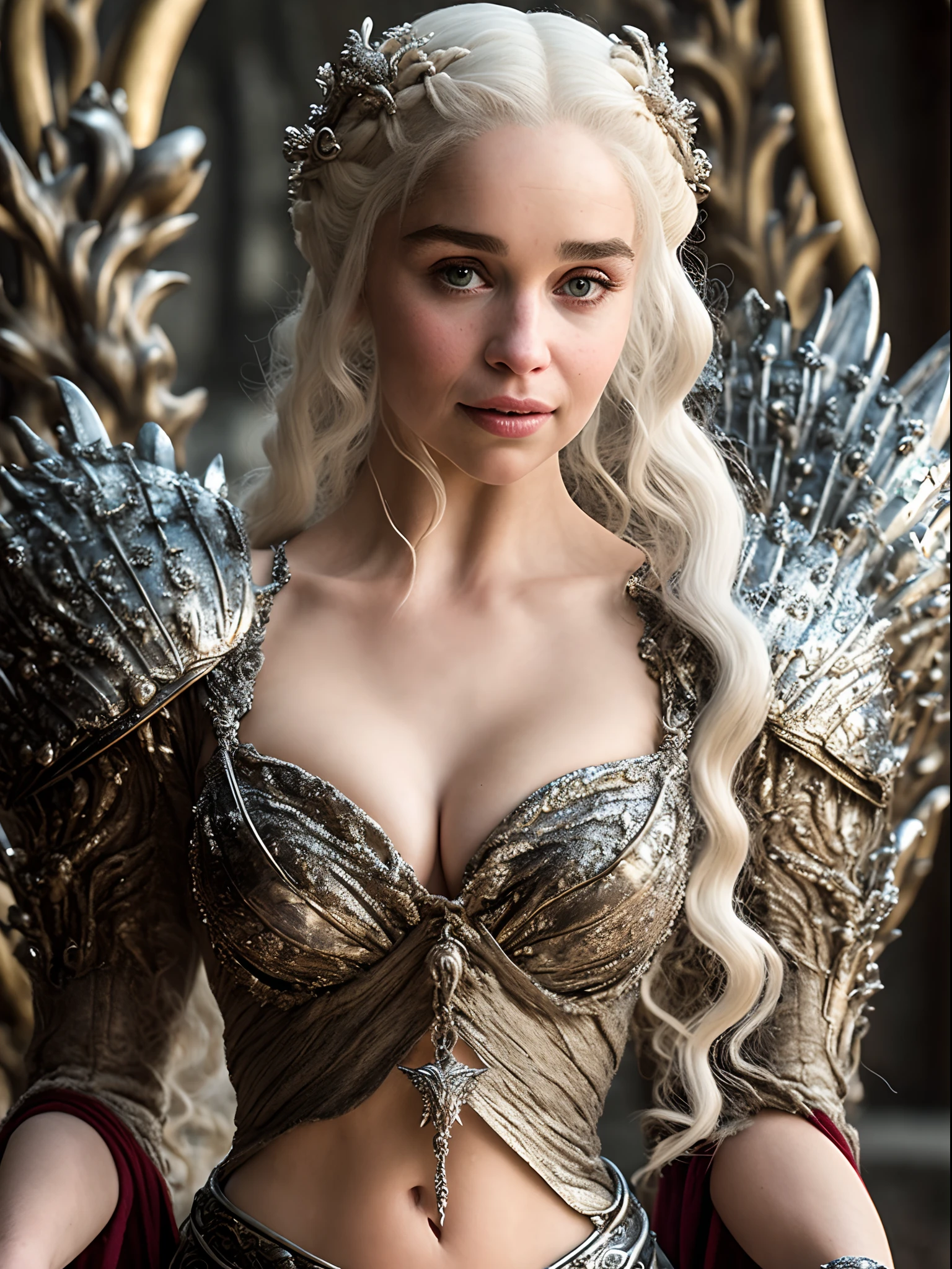 Masterpiece, Full body Closeup, mastershot, Daenerys Targaryen, Gorgeous woman, queen, Queen Lady, Princess of Dragonstone, black mole on breast, The Unburnt, Queen of Meereen, Queen of the Andals, the Rhoynar and the First Men (claimant), Protector of the Seven Kingdoms (claimant), Khaleesi of the Great Grass Sea, Breaker of Shackles, Mother of Dragons, The One Who Was Promised, Lady of Dragonstone , 35 years Old, she is a Full growned lady now, beautiful mature lady, the queen, milf beauty, mature queen, Best quality, a small, charming Beauty, a captivating woman, fully ripen milf body, lustful queen, alluring appearance, unrivaled beauty, wonderful breasts, large breasts, mediaeval erotic costumes, a Game of Thrones-inspired costume, a close-up of a woman from the middle ages, Daenerys Targaryen, Daenerys, resembles Emilia Clarke, Emilia Clarke, scene from "Game of Throne," deep cleavage, warrior princess, healthy body, perfect thick body, attractive figure, fleshy body, style of "Game of Throne," beautiful lady, beautiful woman, mediaeval clothes, stunning woman, 8K, insane details, dress made of clothes and jewelry, perfect hair, styled hair, high clarity eyes, perfect hands, perfect fingers, perfect eyes