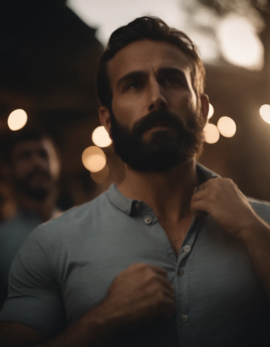 homem com barba, vestido com camiseta social