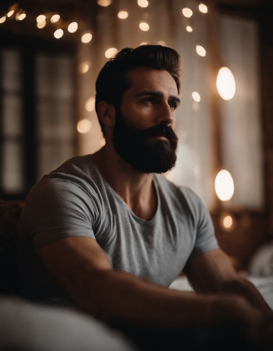 homem com barba, vestido com camiseta social