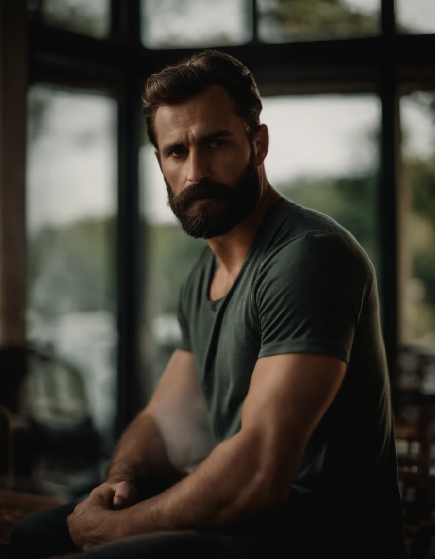 homem com barba, vestido com camiseta social