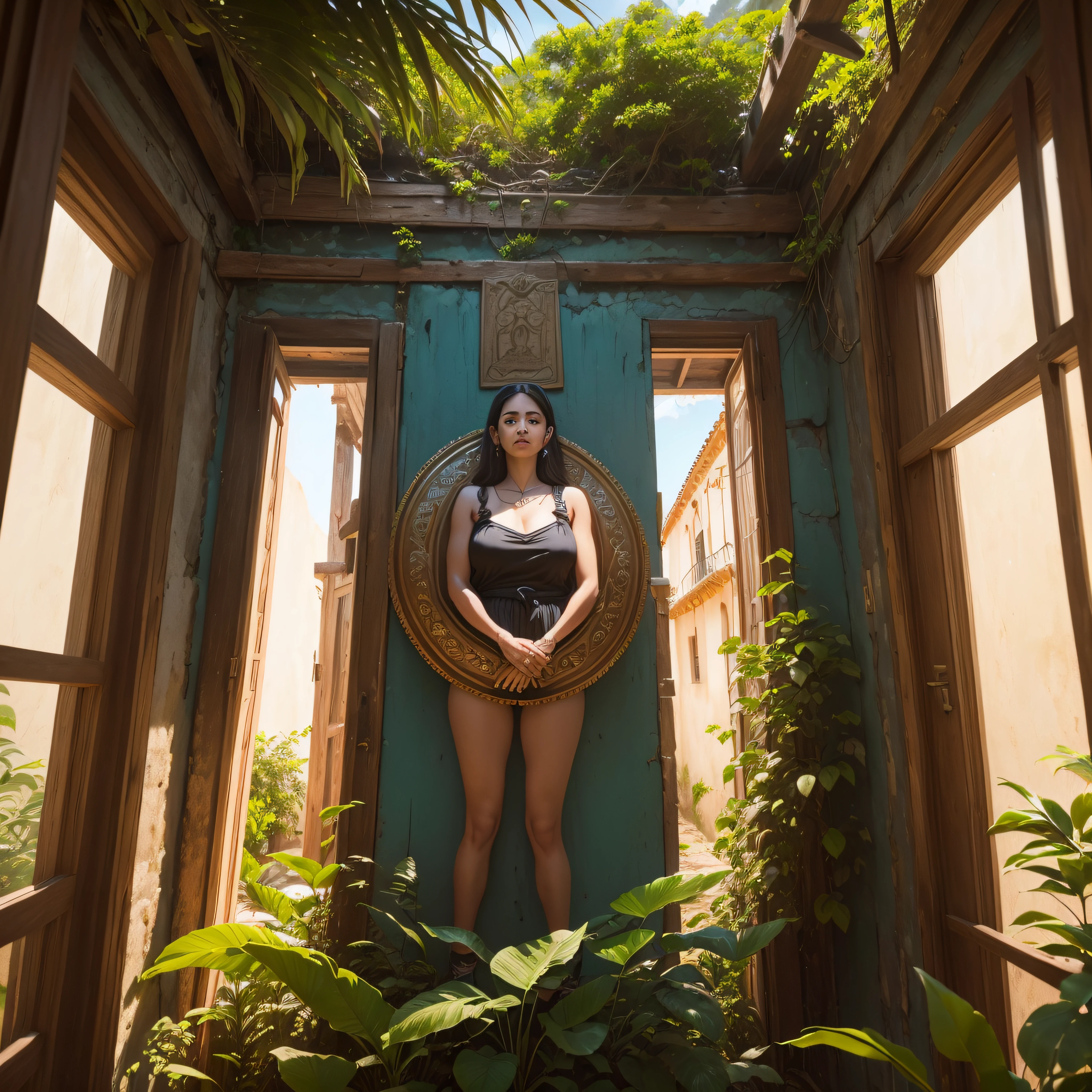 Elegant naked upper-class ladies tied to a rope,The bare one soaked in the water tank