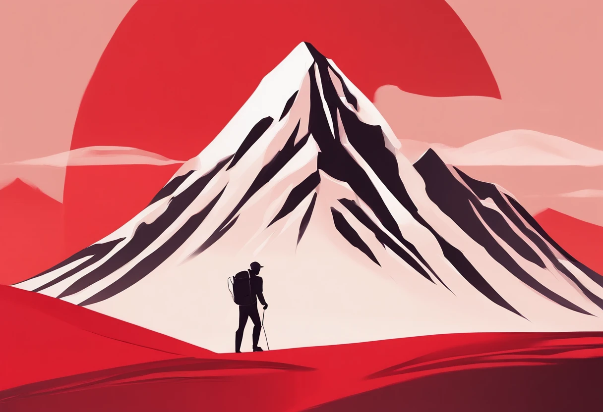 Business drawing，Red background，mont，Mountain climbers，tenten