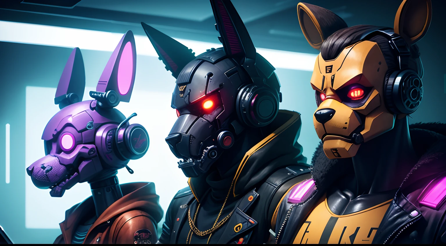 Animatronicos, FNAF, futurista cyberpunk style