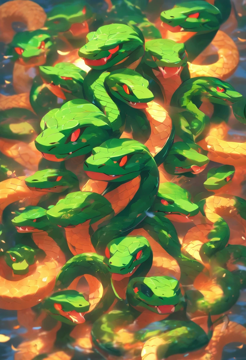 (((hooded snake))) best quality, ultra-high resolution, 4K detailed CG, masterpiece,Kaliya,hooded snake,ten heads,naja,coming out of the river,river,Hindu mythology,Hindu Kaliya, ( (coming out of the river) ) Hindu image, aesthetic, beautiful, centered on the screen