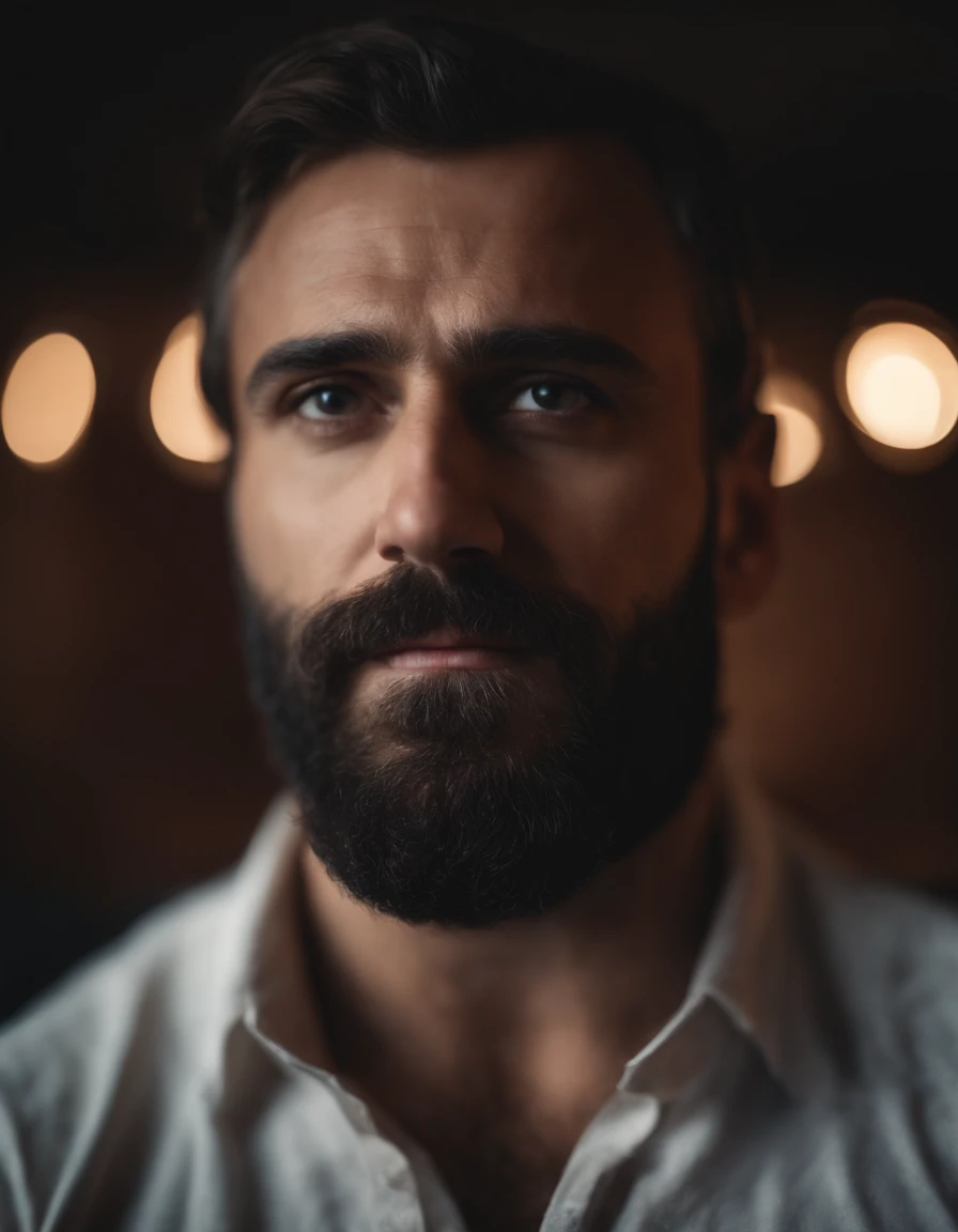 homem com barba, vestido com camiseta social