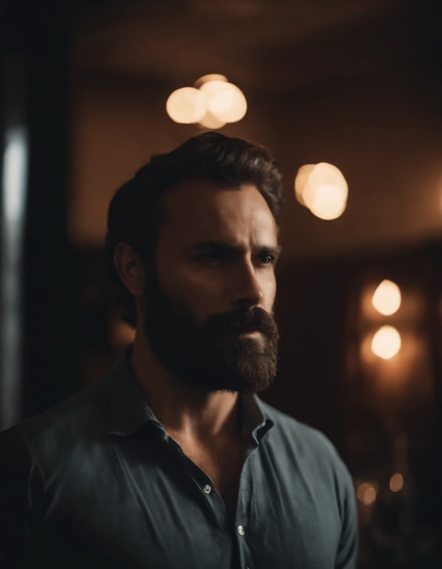 homem com barba, vestido com camiseta social