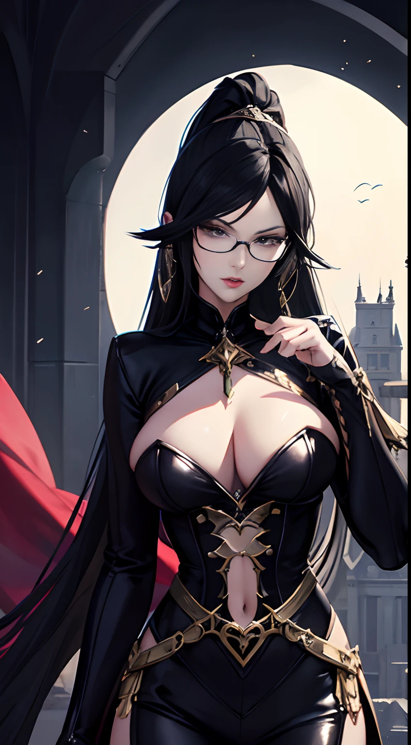 Bayonetta gothic dark sexy fantasy with moon in the background