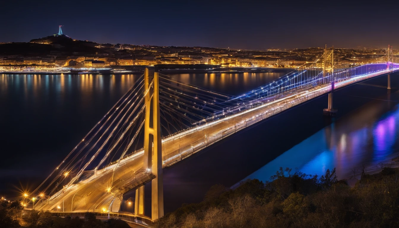 ultra real lisbon bridge with awesome lights at night