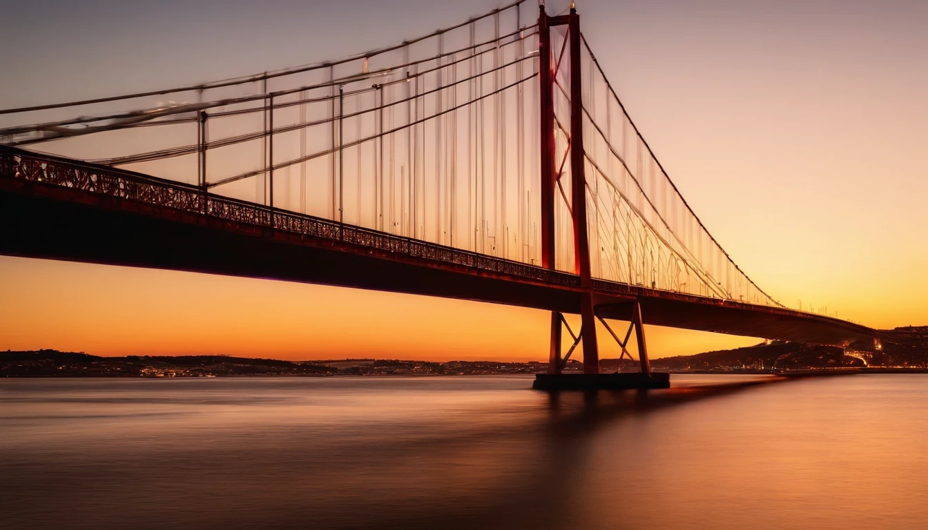 Bridge in Lisbon with amazing lights at sunset