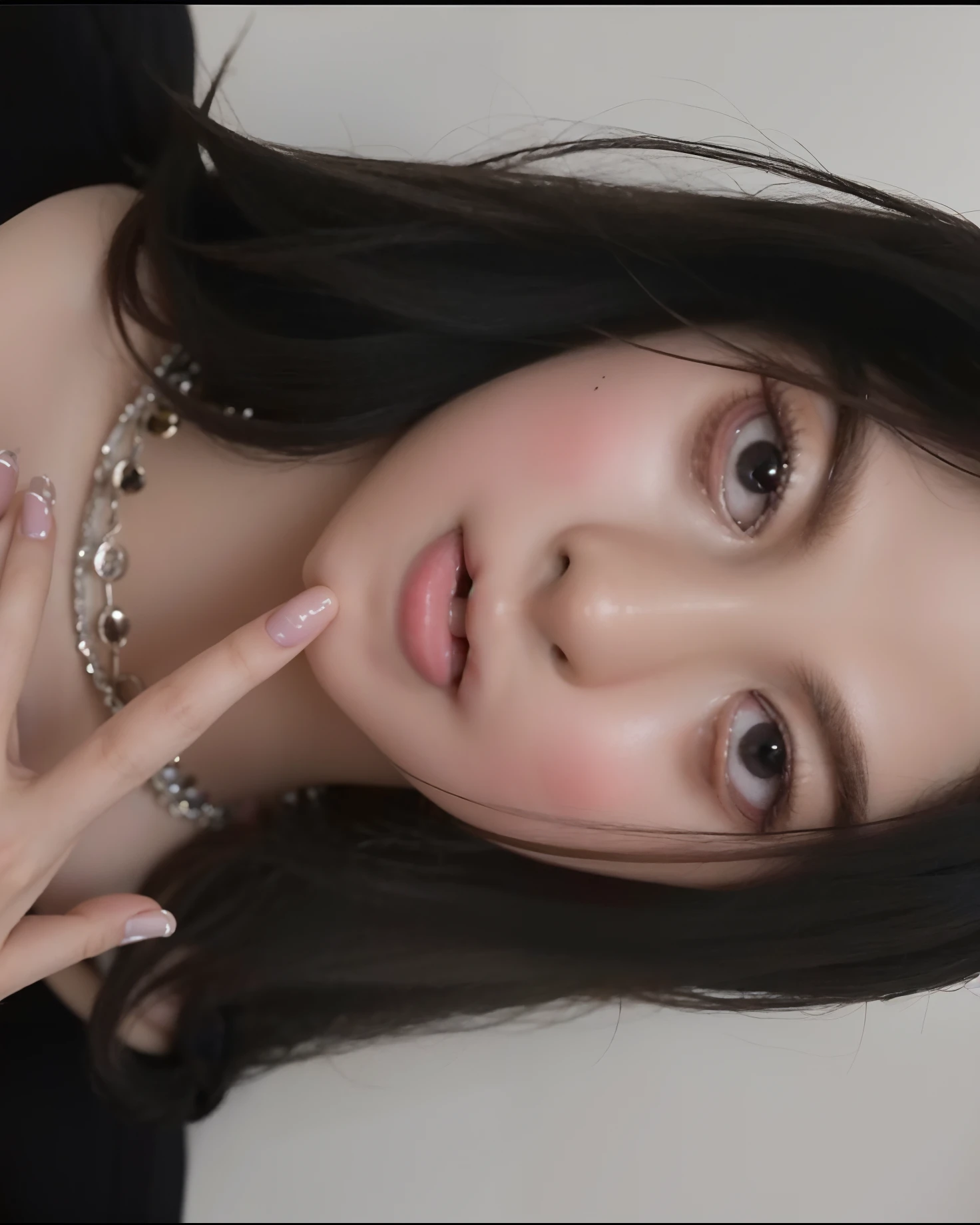 there is a woman with a necklace and a necklace on her neck, Ulzzang, wan adorable korean face, com bonito - fino - rosto, menina bonito-fino-cara, Jinyoung Canela, clear lips and high quality, rosto bonito claro, ela tem um rosto bonito, olhos macios e queixo estreito, kanliu666, com cabelos longos e olhos penetrantes