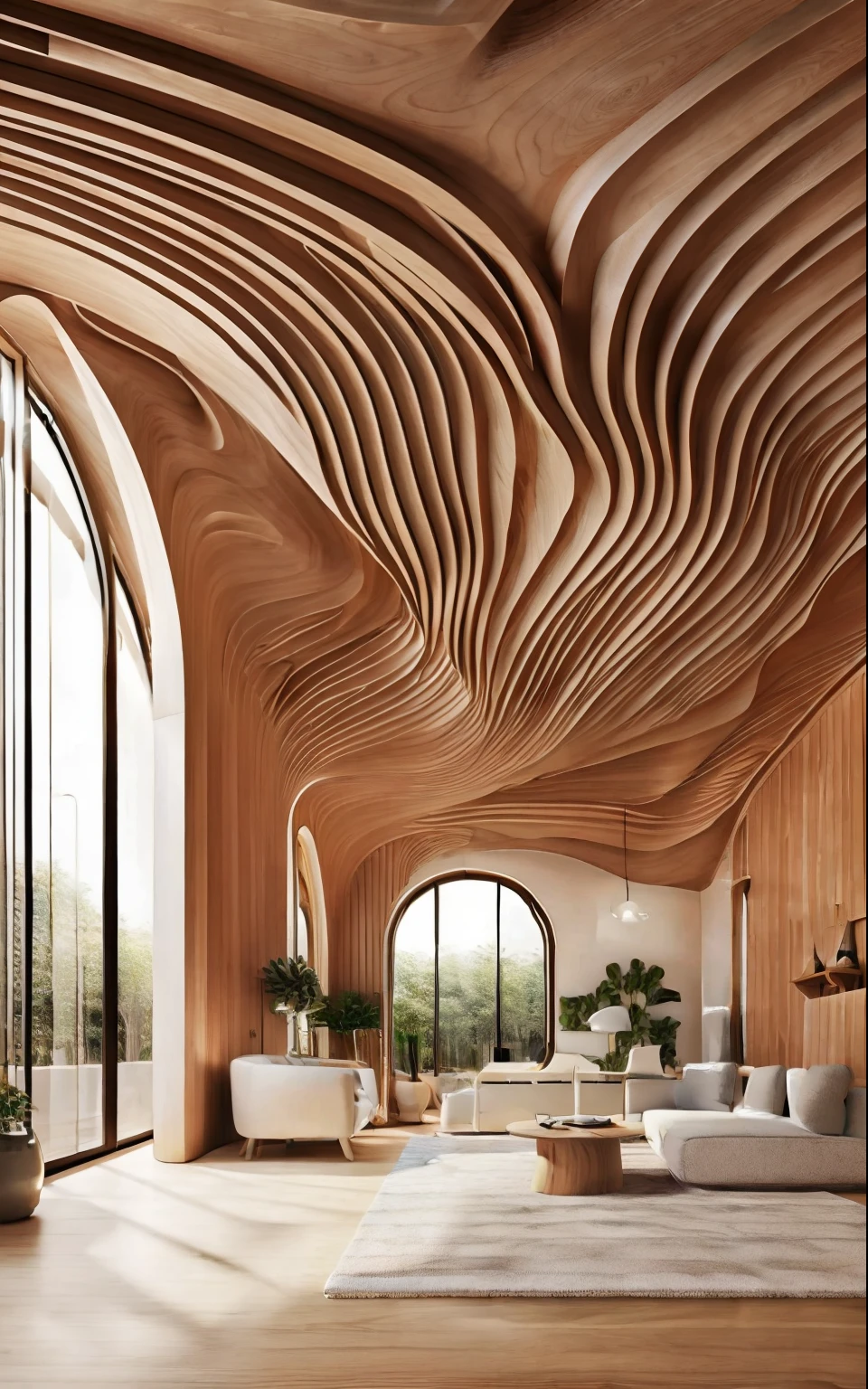 great hall with wooden waving ceiling, (photo realistic:1.2)