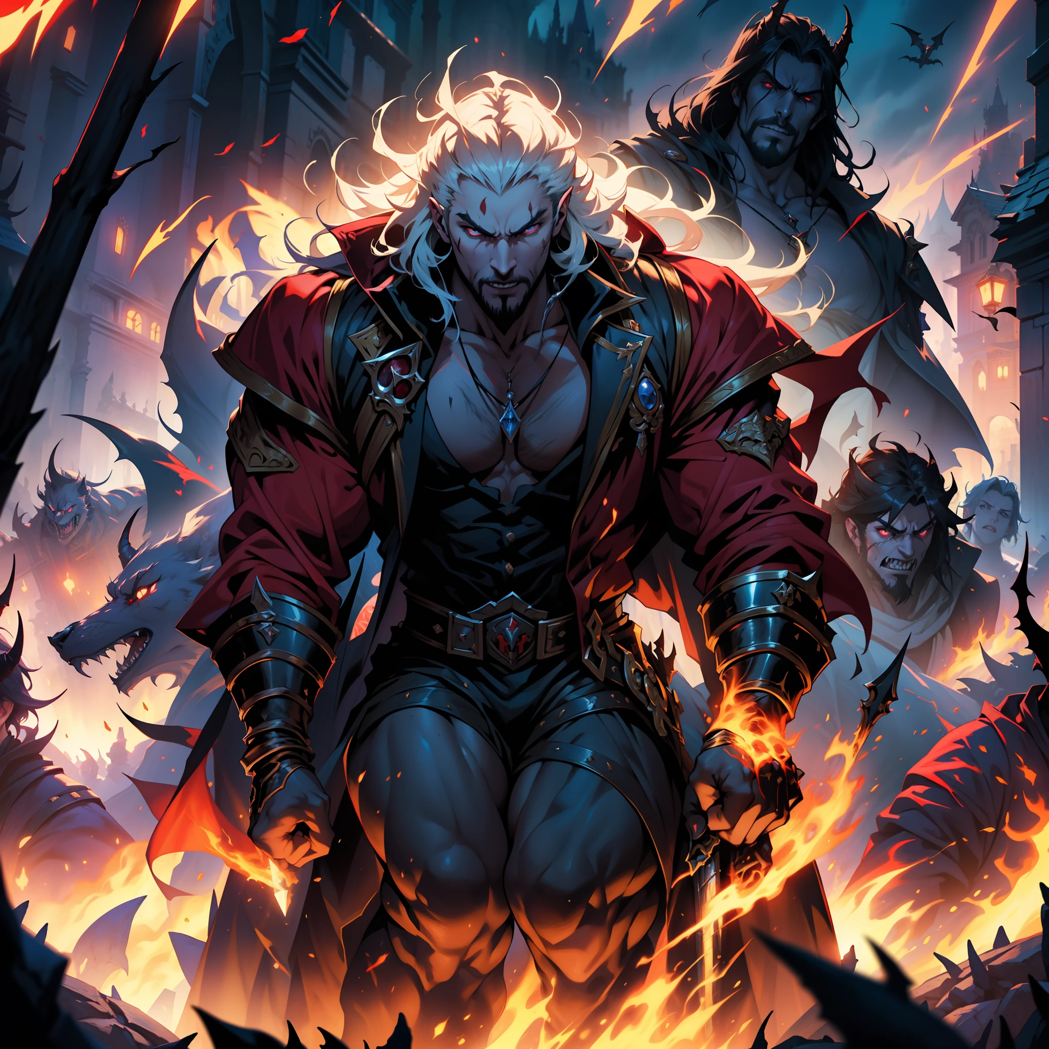 Castlevania Shadow Lord hyper realistic super detailed Dynamic shot masterpiece cinematic scene scenes movie Epic Legendary Lord Dracula leading troops armed with demons to fight sharp details cinematic scenes movie Epic Legendary many demons gathered around Lord Dracula creatures