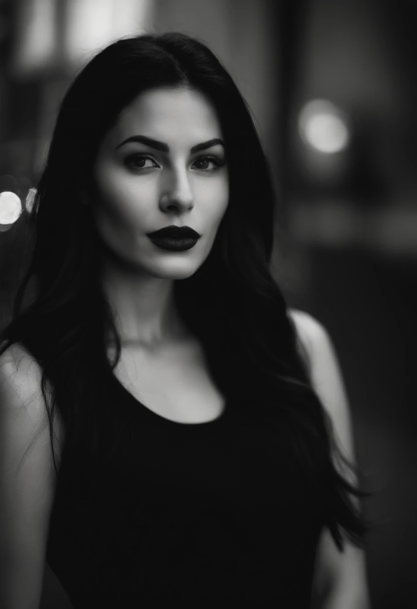 woman with long black hair and a black shirt, low quality video, low quality footage, neck zoomed in from lips down, grainy footage, old footage, blurry footage, thick lips, snapchat story screenshot, with instagram filters, webcam footage, iphone video, showing her face, she is facing the camera, blurry face, with mouth open