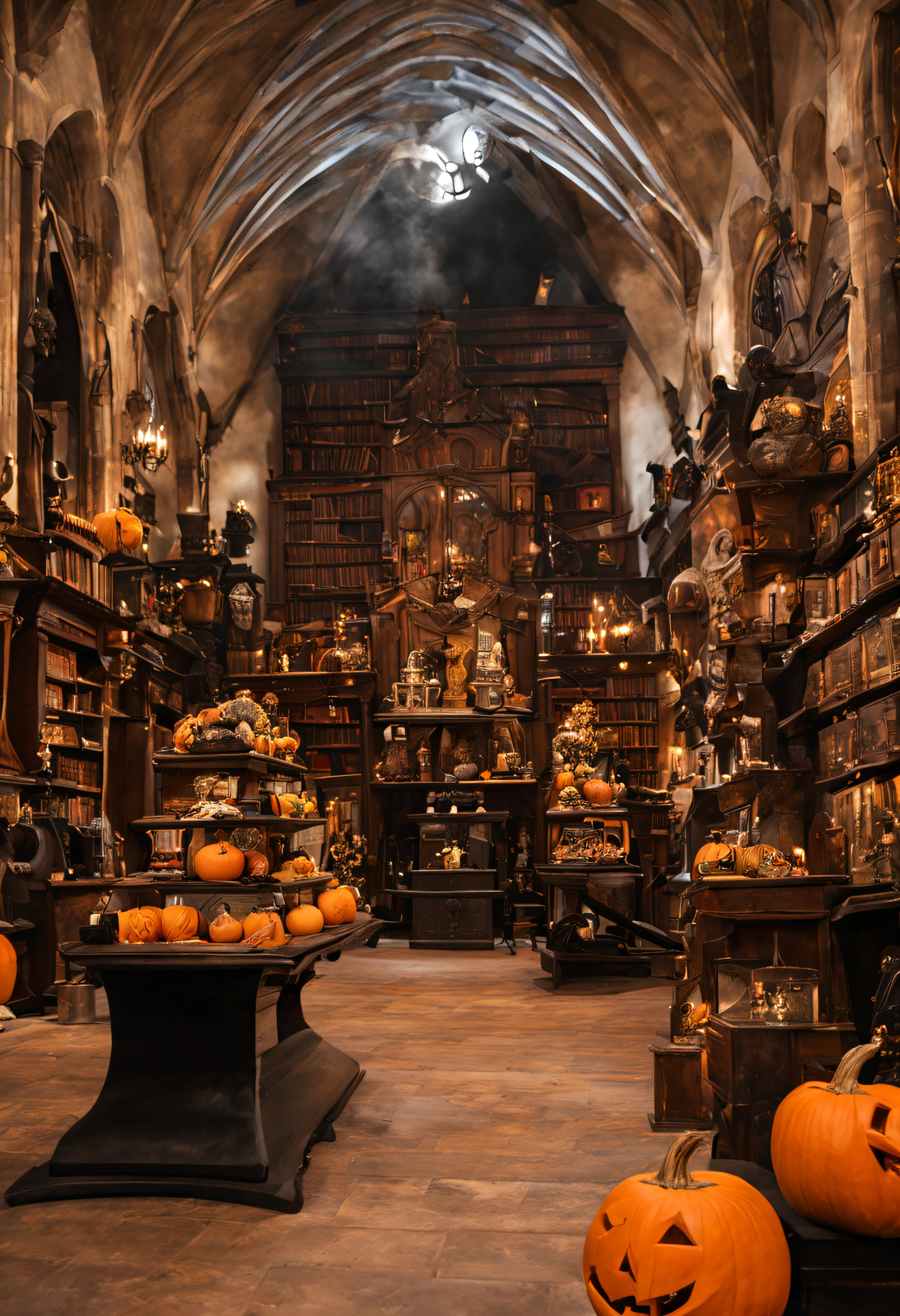 gran salon de howgarts en tematica de halloween, harry potter