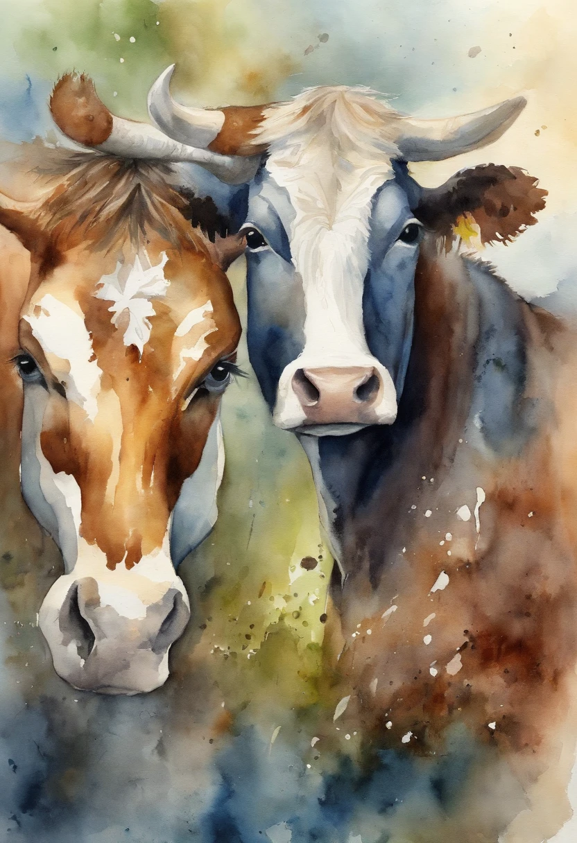 ilustration of double helice dna in center with cow and horse, high detaisl