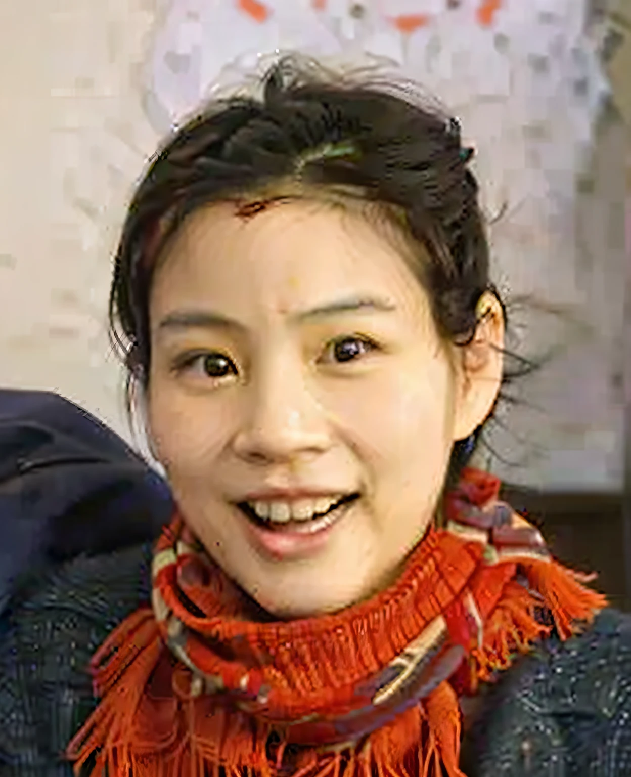 smiling woman with red scarf and blue jacket holding a cell phone, louise zhang, katherine lam, lulu chen, gemma chen, wenfei ye, gongbi, jen zee, kamwei fong, mai anh tran, a young asian woman, narumi kakinouchi, ai yazawa, jen yoon, joy ang, leslie zhang, yun ling