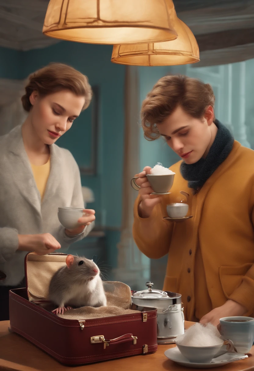 Friend plays a prank on the other, puts salt in the coffee and a rat in his friend's suitcase