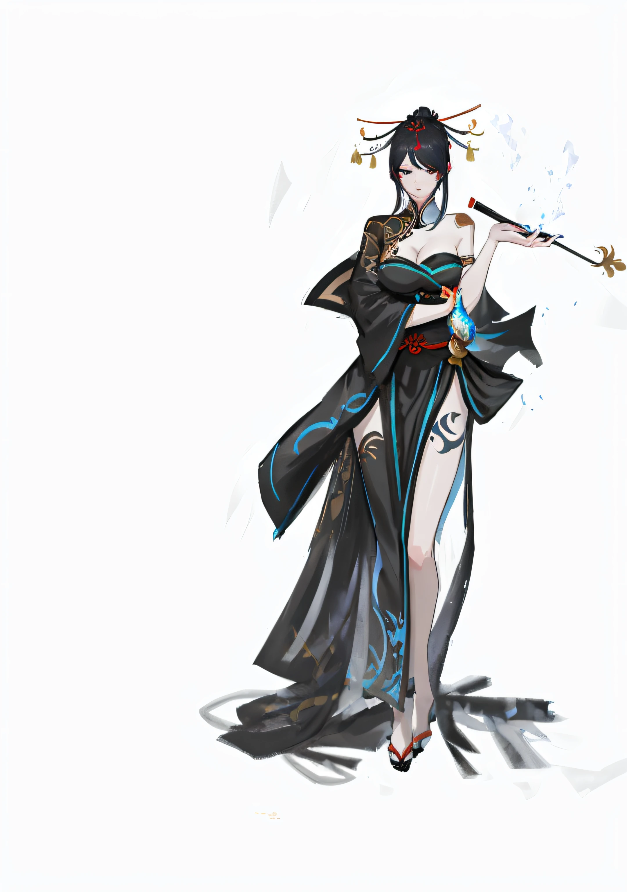 A woman in a dark costume, Ancient geisha, full-body xianxia, anime woman fullbody art, full body concept,