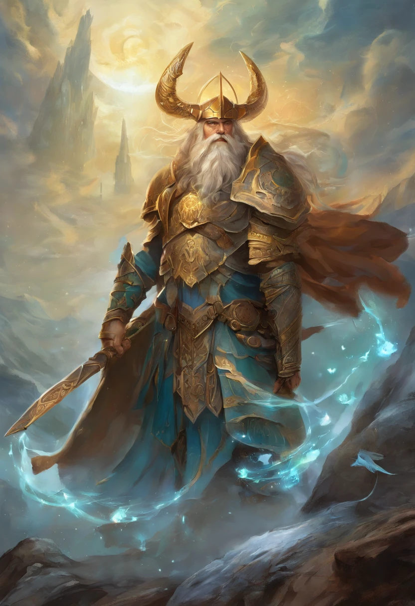Face de Odin caolho:5.0, usando armadura viking, Norse God, muito deta