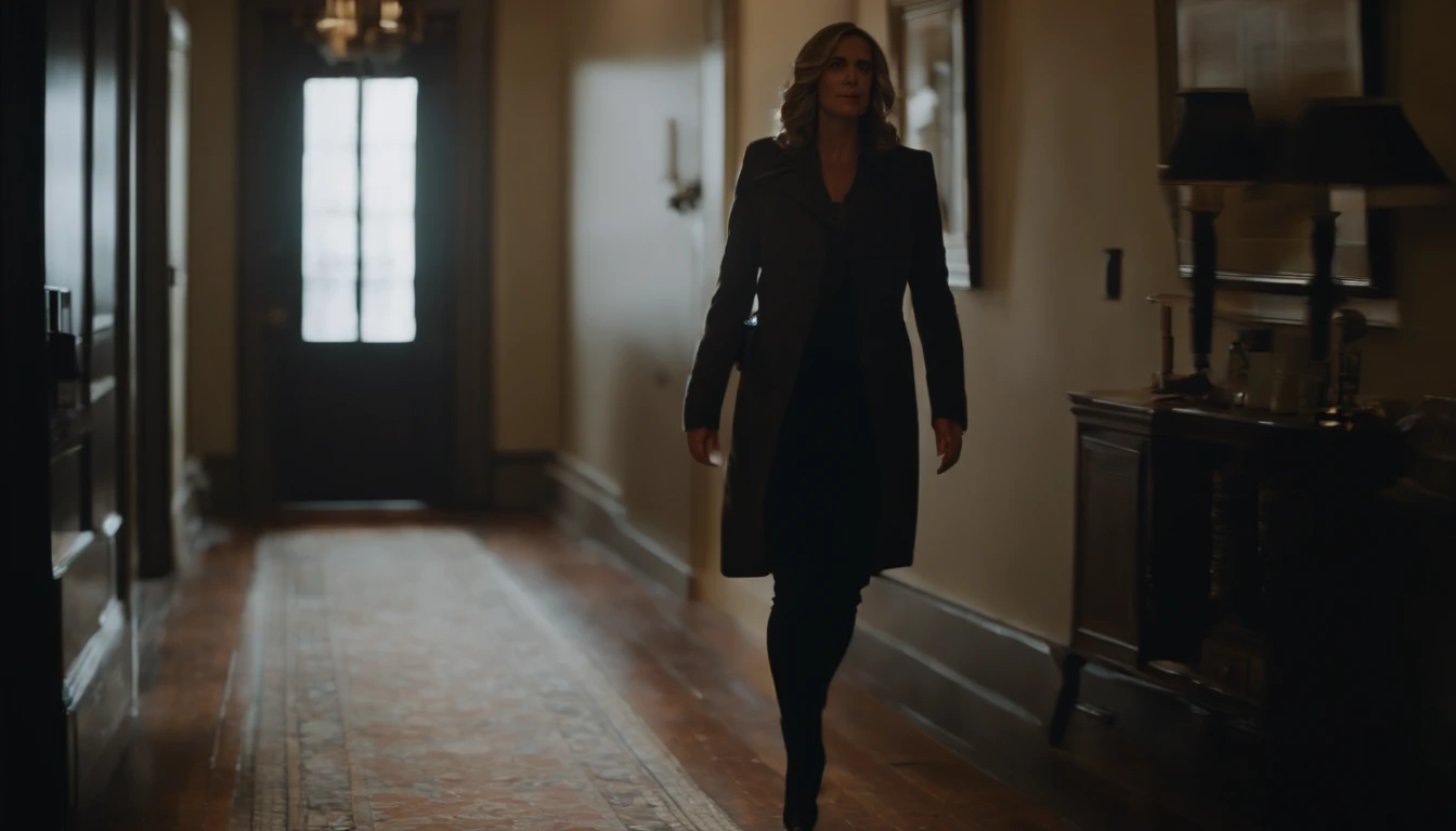 Depict Sarah's hesitant footsteps as she enters her apartment, sensing that something is amiss.