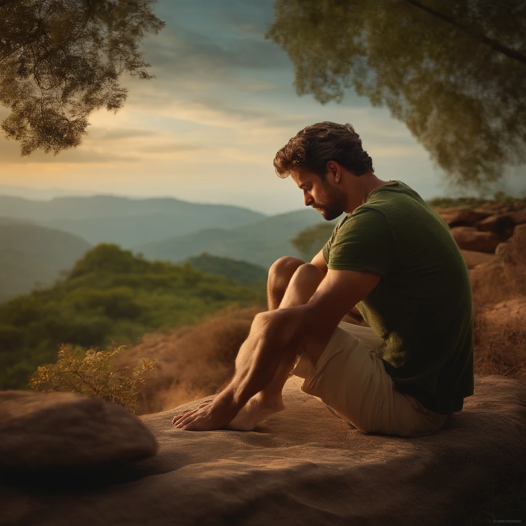 Make a picture of David, da biblia, em um ambiente pastoral, cercado de ovelhas