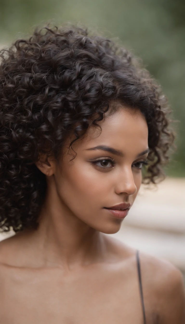 A beautiful and amazing naked black brazilian woman, free curls, black curly hair, (shortest dark curly hair), wild black long curly hair, multiversal hair, brazilian, short black curly hair, curly black hair, curls, wavy scattered hair, baroque curls, curly, curly, light curly hair, hair texture, curly bangs