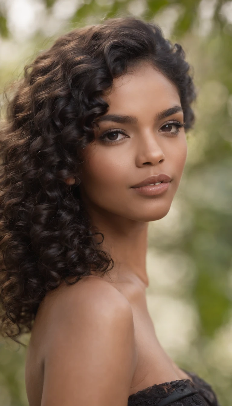 A beautiful and amazing naked black brazilian woman, free curls, black curly hair, (shortest dark curly hair), wild black long curly hair, multiversal hair, brazilian, short black curly hair, curly black hair, curls, wavy scattered hair, baroque curls, curly, curly, light curly hair, hair texture, curly bangs
