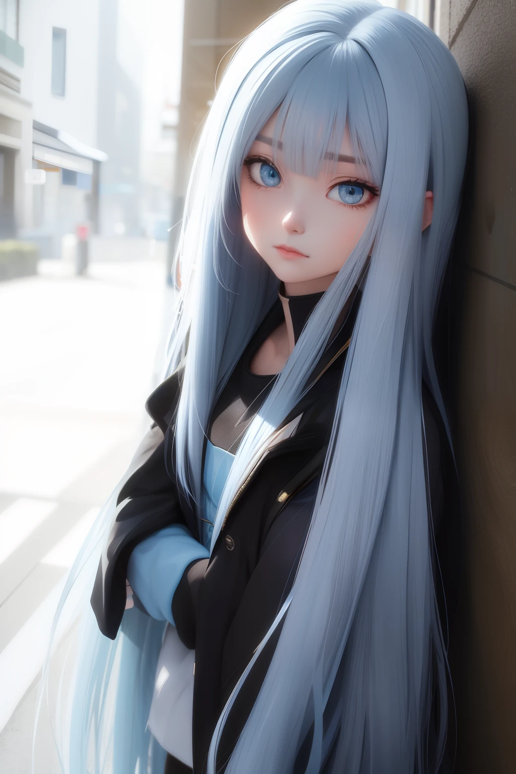 Long blue hair golden eyes anime