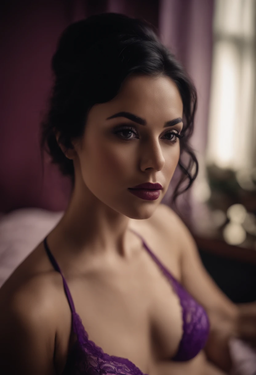 Black hair, purple lingerie, sexy position women, taking dick in pussy