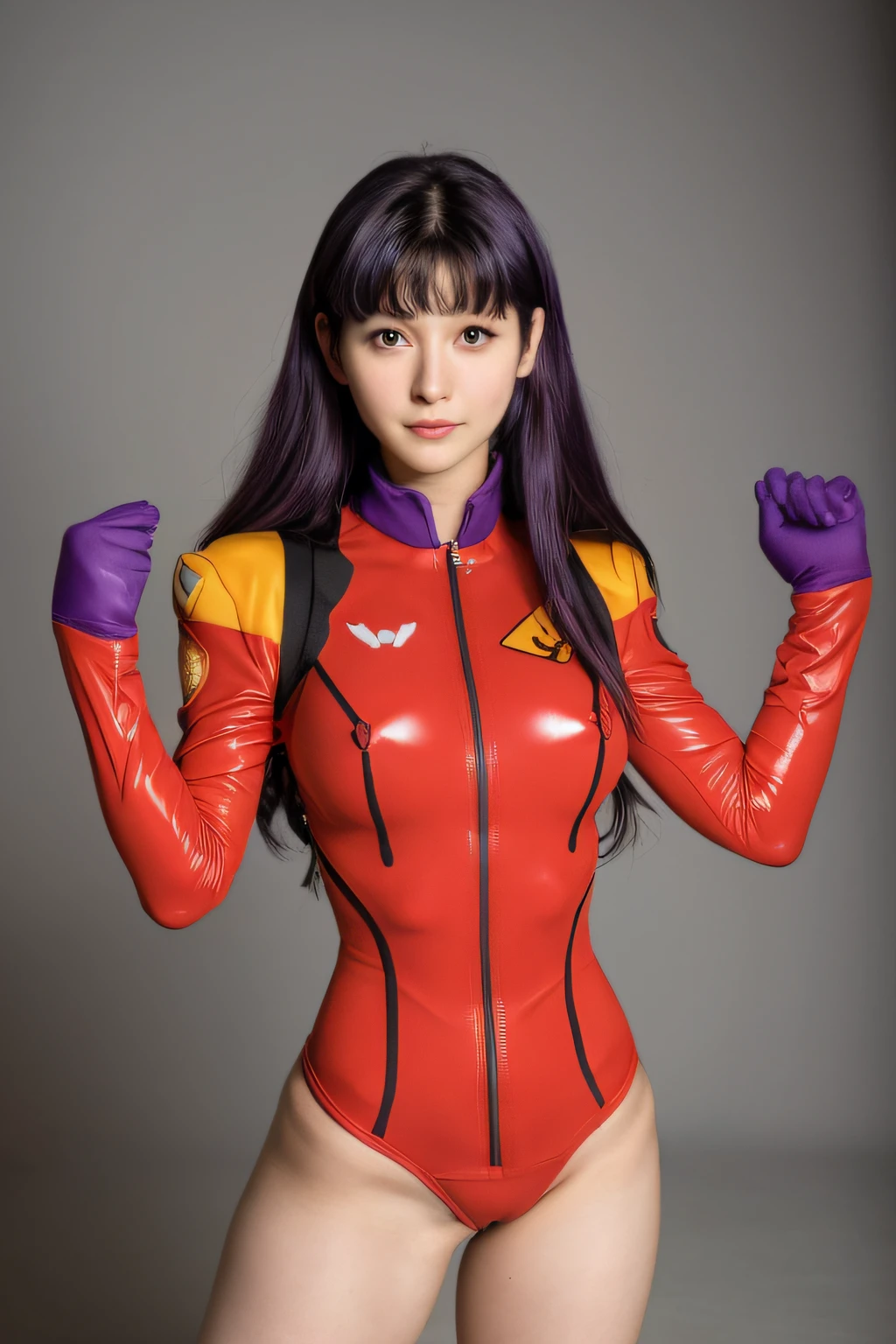 Misato Katsuragi, Evangelion, EVA 01, vestido corto, Japan, sexy, obra maestra, obra maestra, renderizar, NIKON, 1.8f, bokeeh, luces tenues, No guantes, hermosa, purple hair, cabello morado, ojos hermosos, perfecta, cuerpo perfecto, belleza