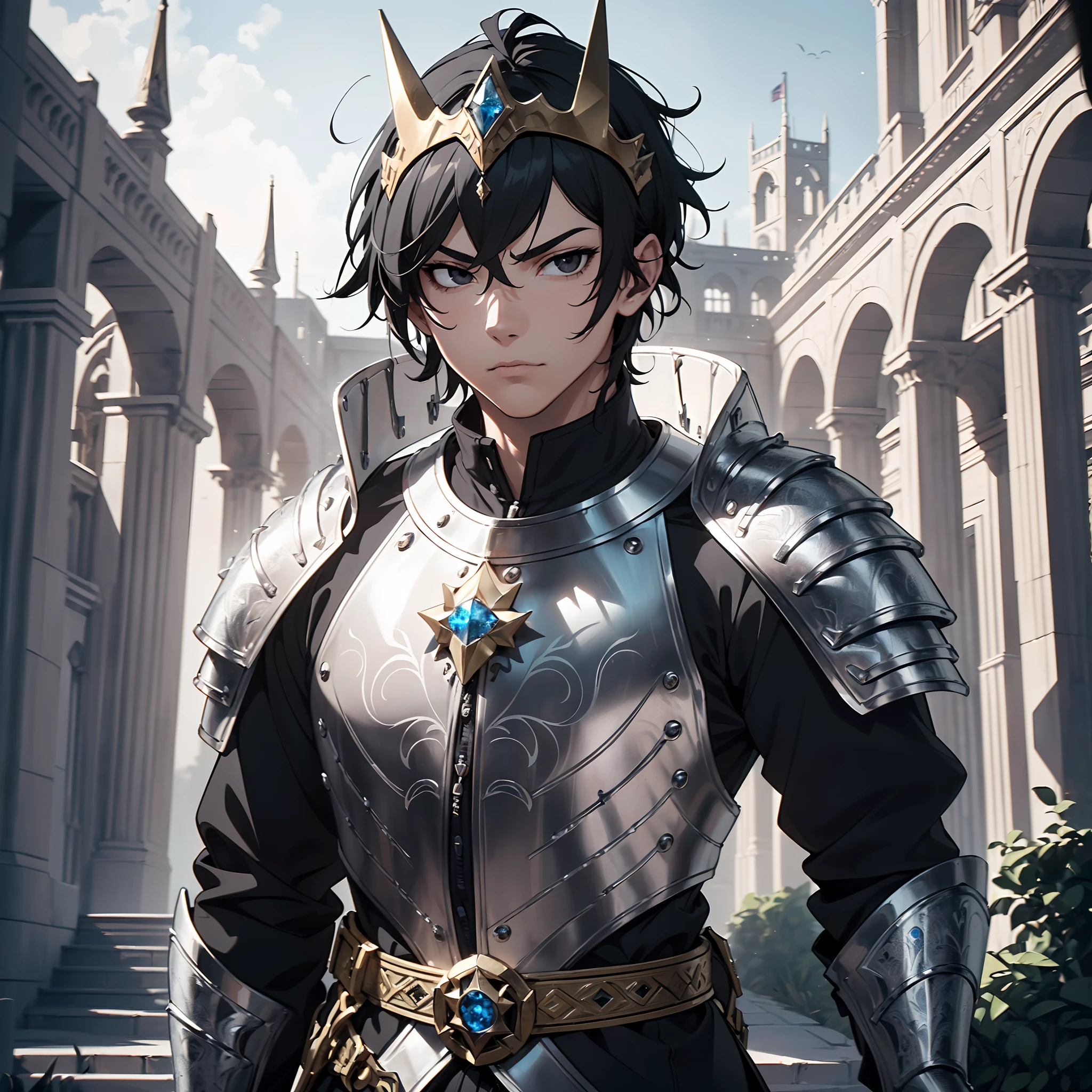 Hector Fey, 独奏, looking at viewert, Teasing laughter, Open your mouth,drools,perspire,Drenched,Get wet,mitts, 1 man, Male focus, sit astride(sit on chair),Cloak, Armour, Shoulder armor, look from down