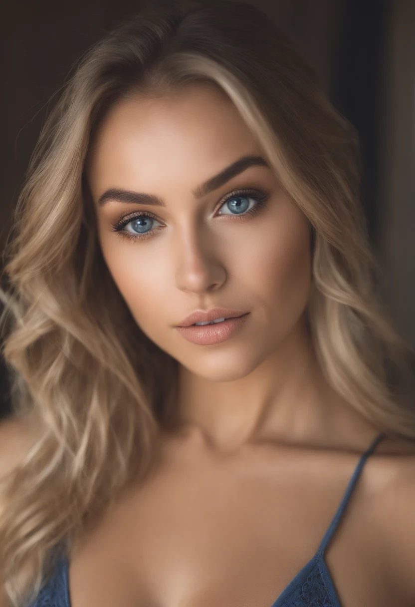woman with matching tank top and panties, fille sexy aux yeux bleus, Portrait Sophie Mudd, Portrait de Corinna Kopf, cheveux blonds et grands yeux, selfie of a young woman, ohne Maquillage, maquillage naturel, Look directly into the camera, Visage avec Artgram, dezentes Maquillage, Superbe photo du corps entier, dans la chambre, gros seins, Blonde, Latin