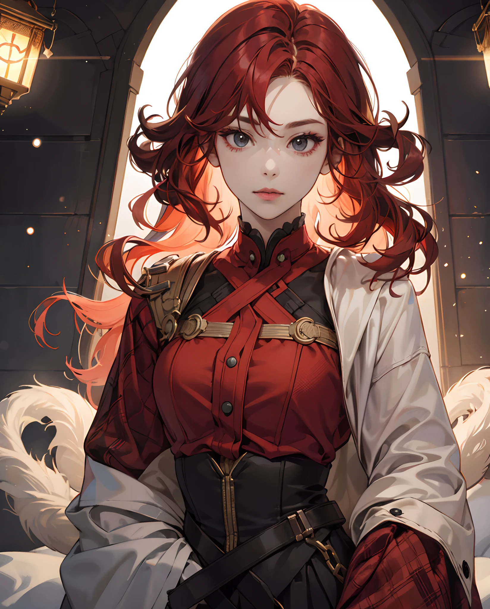 A  girl, Redhead, Curly, kblack eyes, lawyer, Ingushka