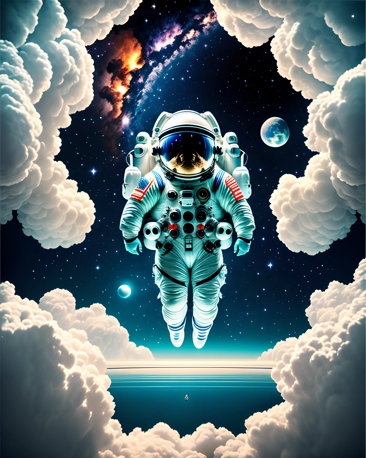 An astronaut in a spacesuit floats above Earth. This image is inspired by Scott Listerfield, Shutterstock, Space Art, Astronauts Relaxing in Space, Astronauts Floating in Space, Astronauts Floating in Space, Astronauts Flying in Space, Flying in Space, Walking in Space, Astronauts Walking in Space, Astronauts.