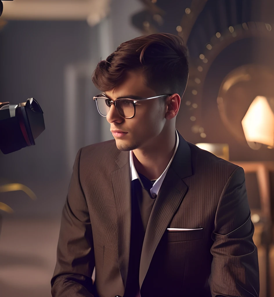 A boy is tanding 18 years in suit and tie, body and head straight in the photo, DSRL, facing the viewer of the photo, eyes fixed to the lens, appears shoulders and head in the photo, man centered in the photo, 8k, best quality, masterpiece, realistic, realistic photo, movie photo, ultra realistic, 1 person, detailed, Perfect lighting, DSRL, professional photo, 4k.real face