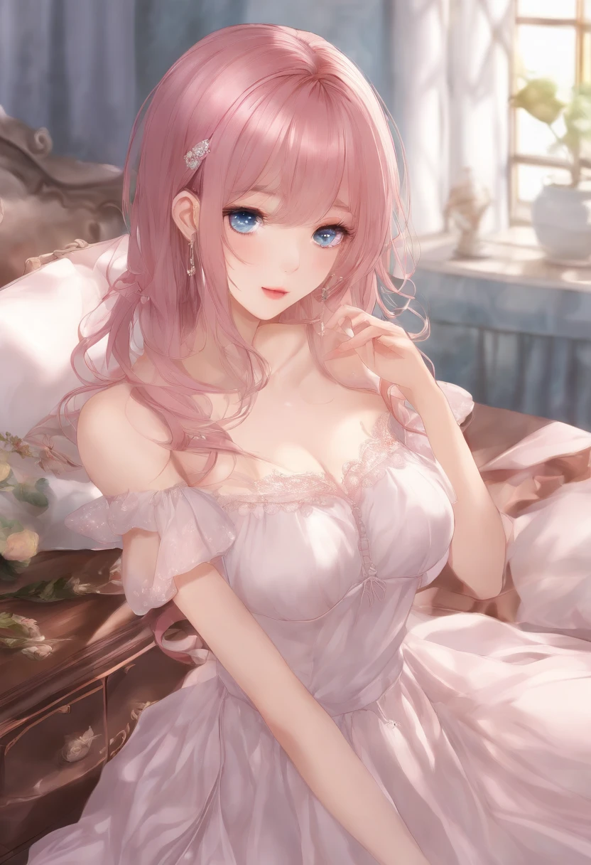 1 girl, Redhead, Facial hair, Red eyes, highest quality, Very detailed, The most delicate and beautiful, High resolution, (highest quality,4K,8k,masterpiece:1.2)、Sexy pose、Bedroom、erotic、Costume、Sexy clothes、Sexy clothes